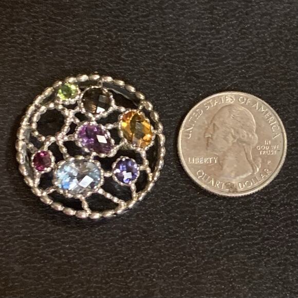 Sterling Silver and Multi Gemstone Pendant/Slide Circle Shape - Picture 4 of 5